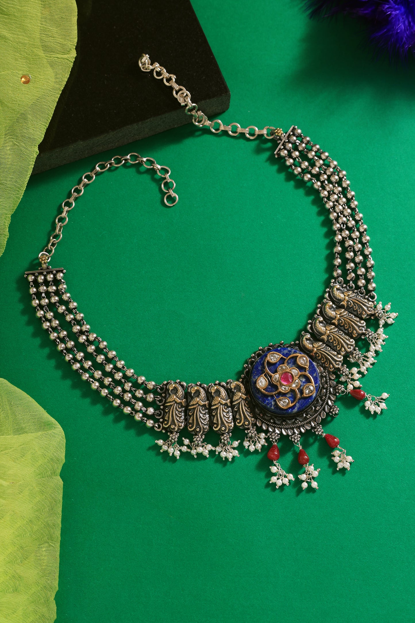 Lapis Kundan Temple Choker Necklace