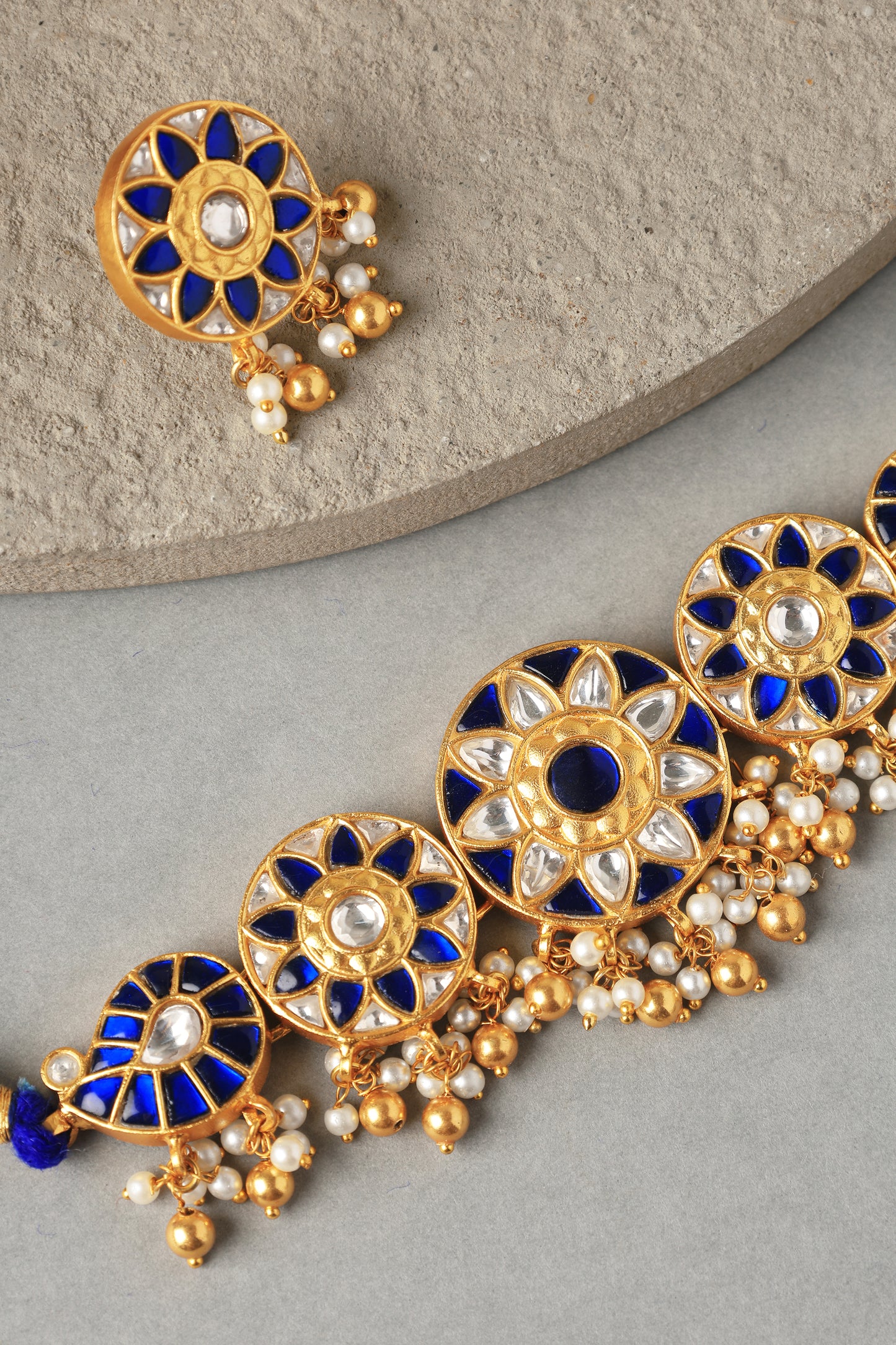 Blue Kundan Gold Choker Set