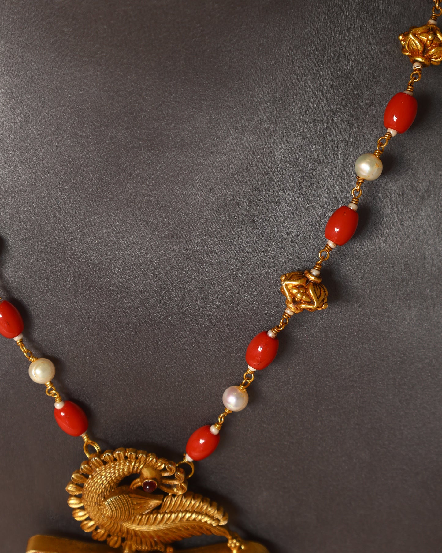 Handcrafted Necklace in 92.5 Silver with Coral, Pearls