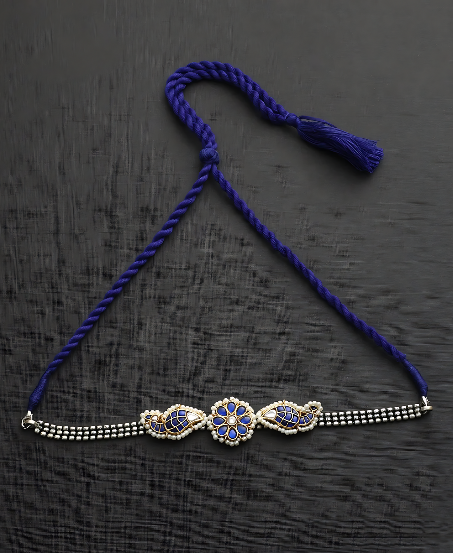 Blue Kundan Silver Choker