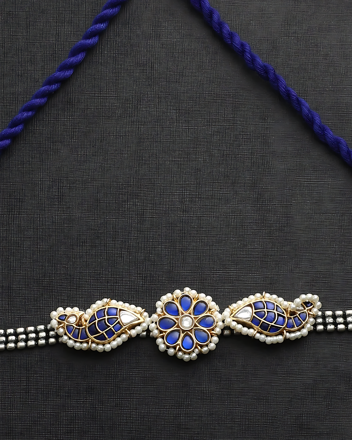 Blue Kundan Silver Choker