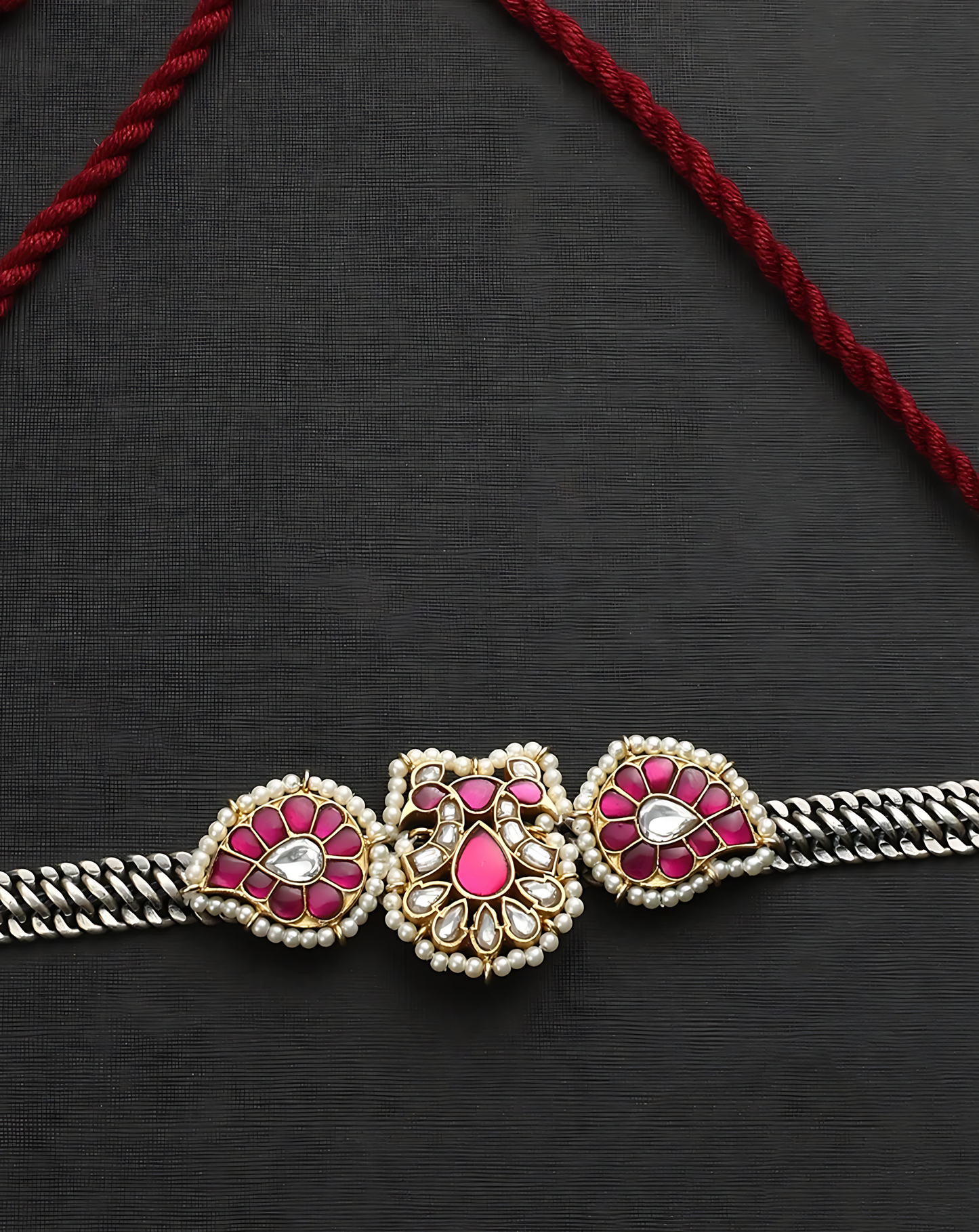 Pink Kundan Choker with Drop Pendant
