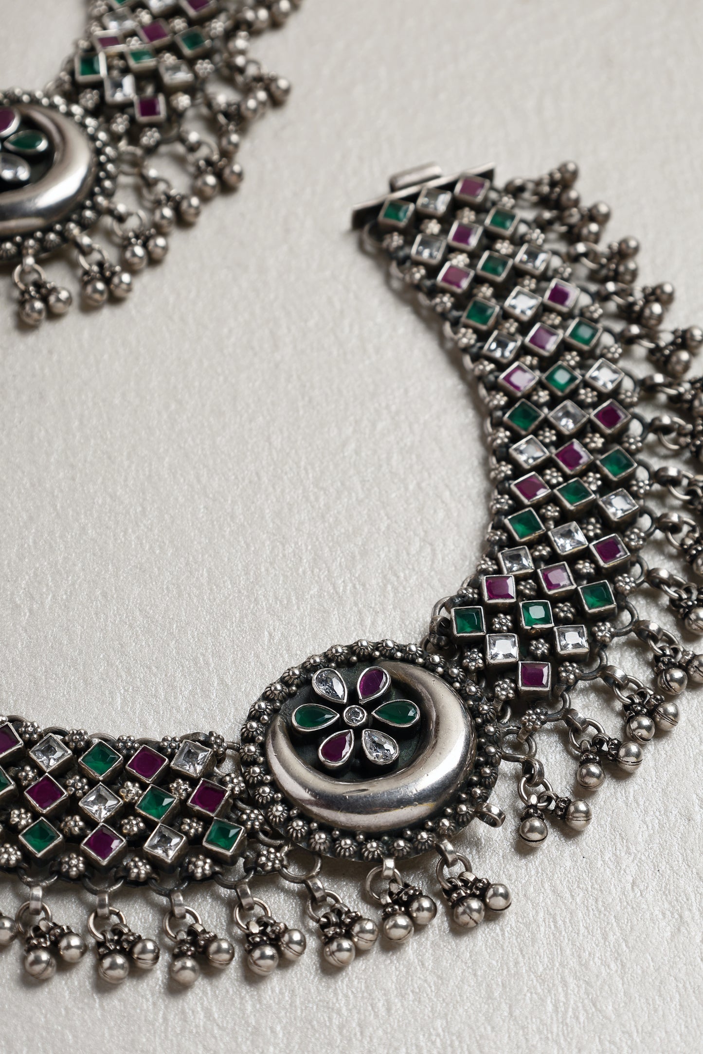 Chand Onyx Silver Anklets