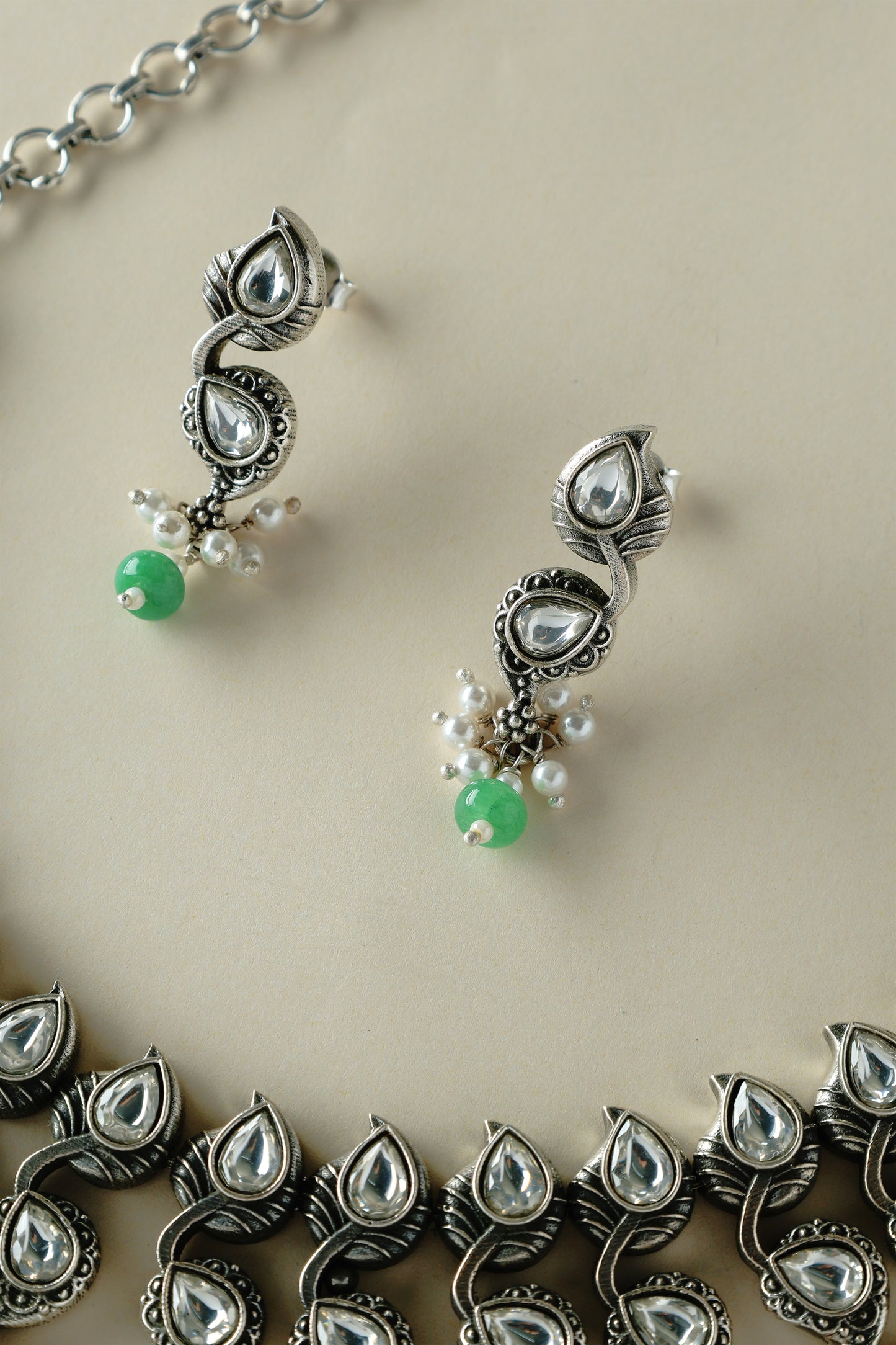 Silver CZ Pearls Necklace Set