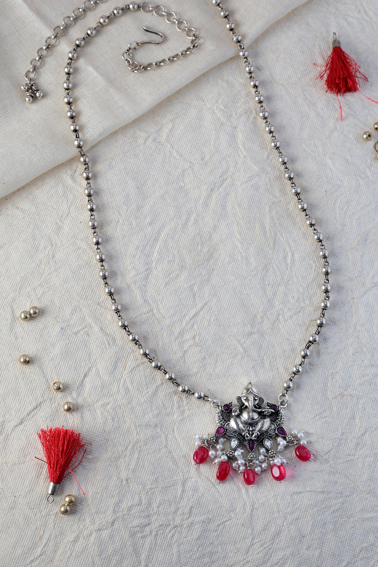 Silver Ganesha Long Necklace