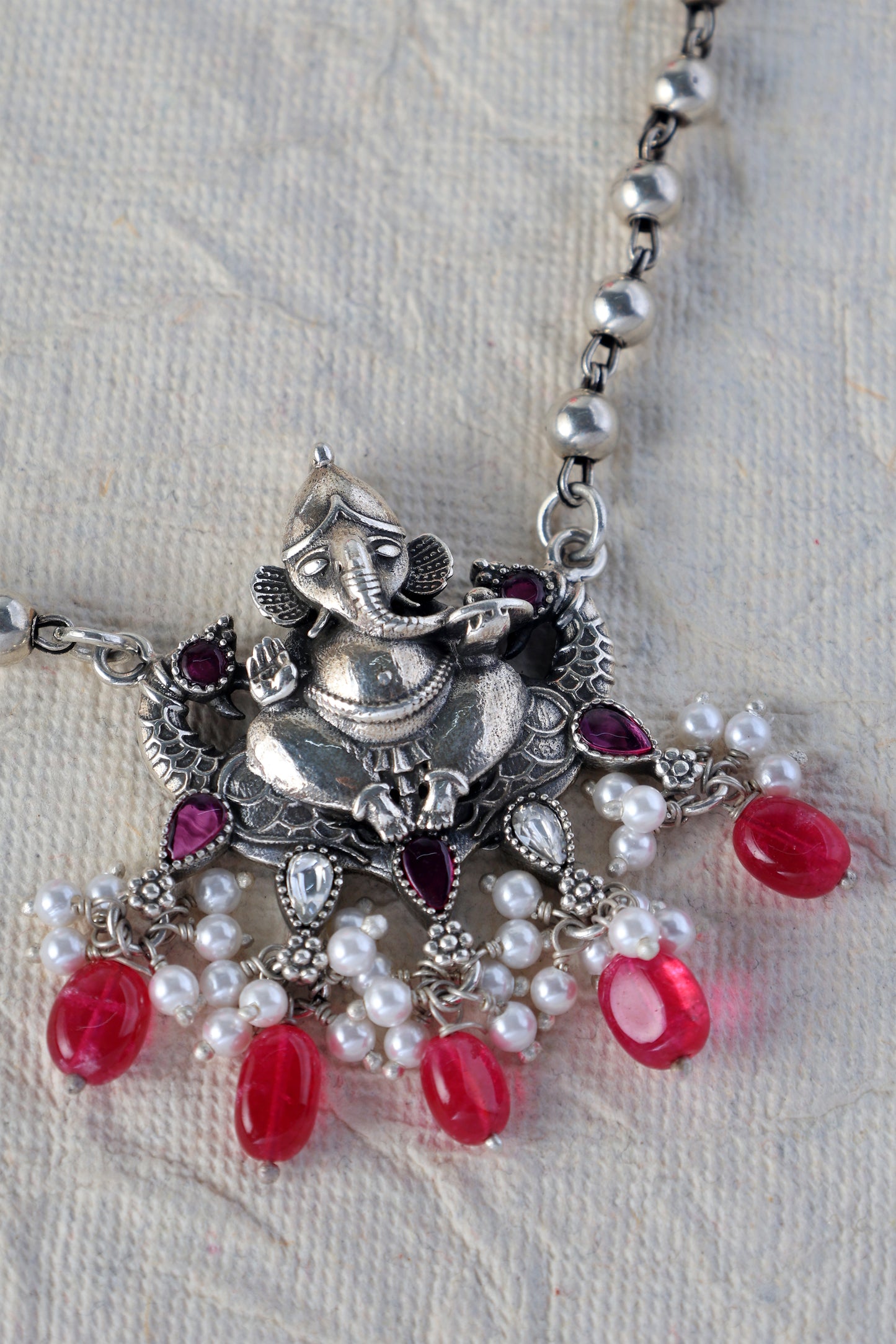 Silver Ganesha Long Necklace