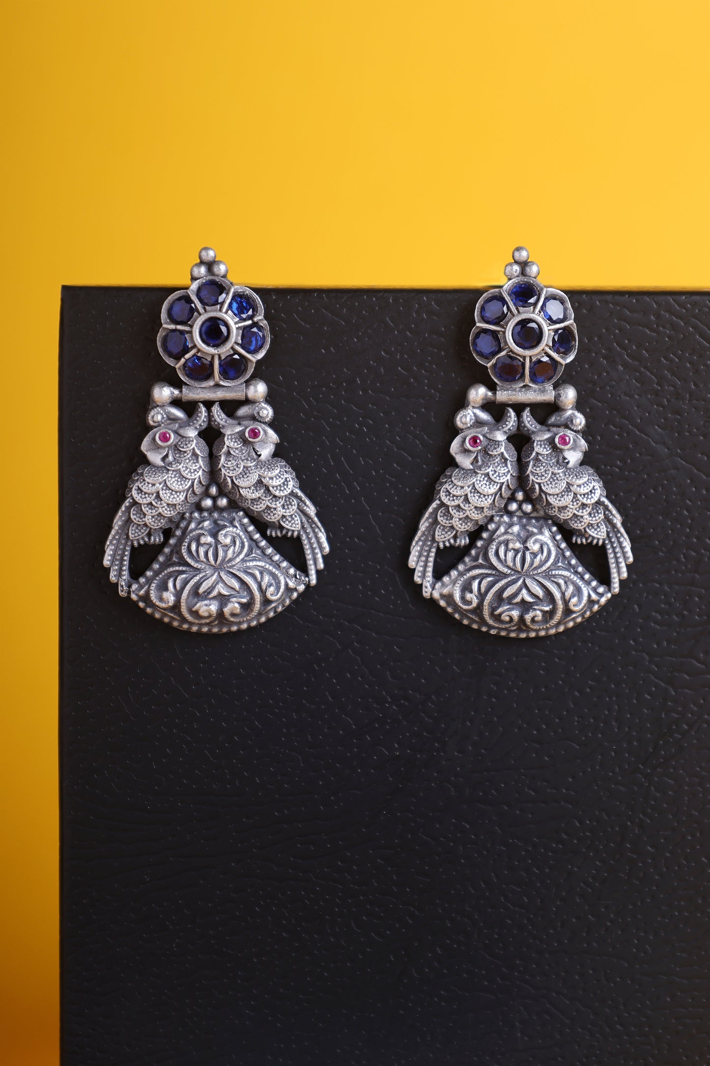 Blue Peacock Kempstone Temple Earrings