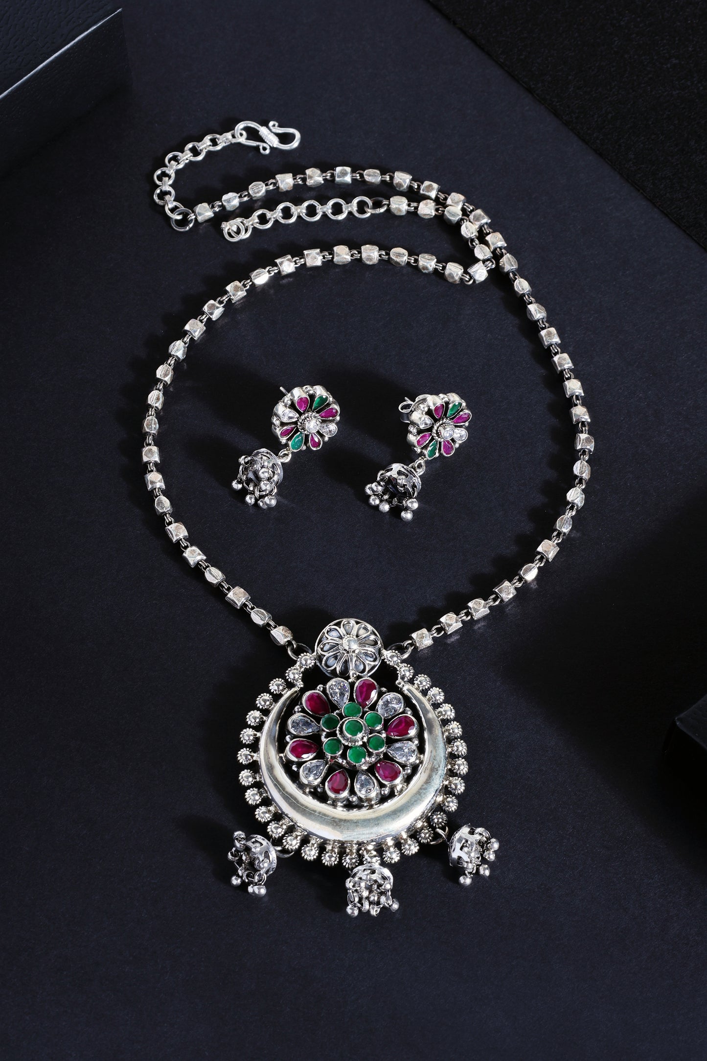 Cut Stone Pendant Long Necklace Set