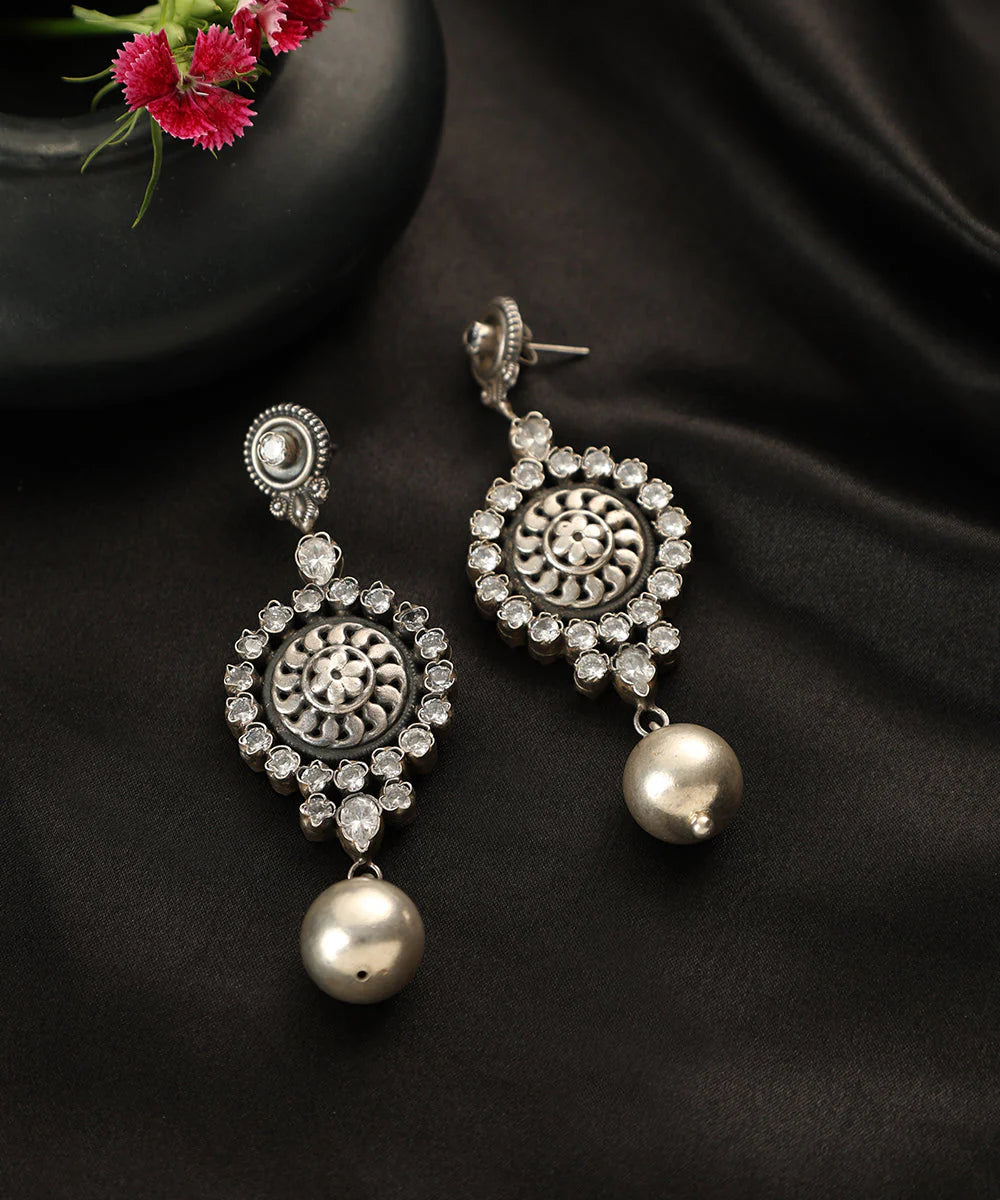 Temple Ball Long CZ Silver Danglers