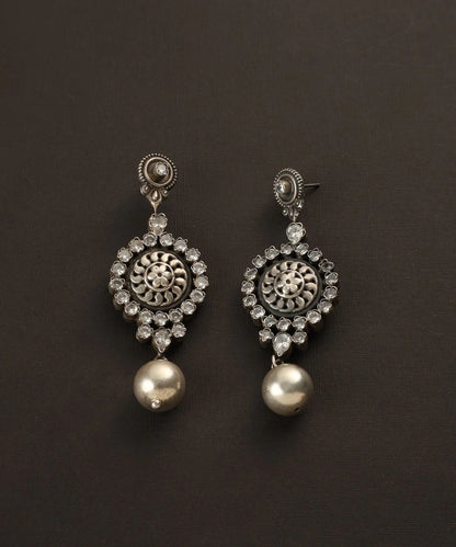 Temple Ball Long CZ Silver Danglers