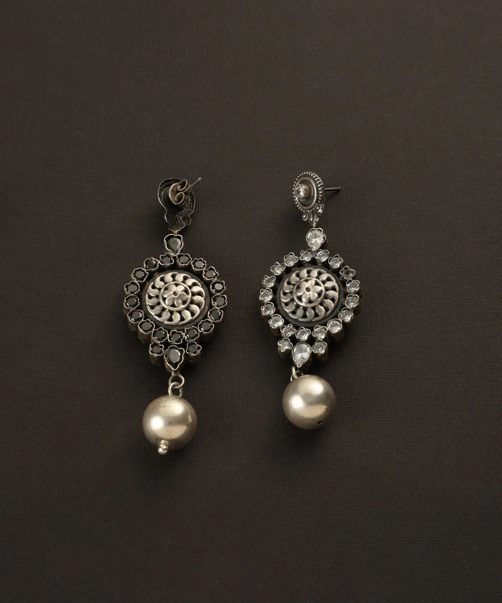 Temple Ball Long CZ Silver Danglers