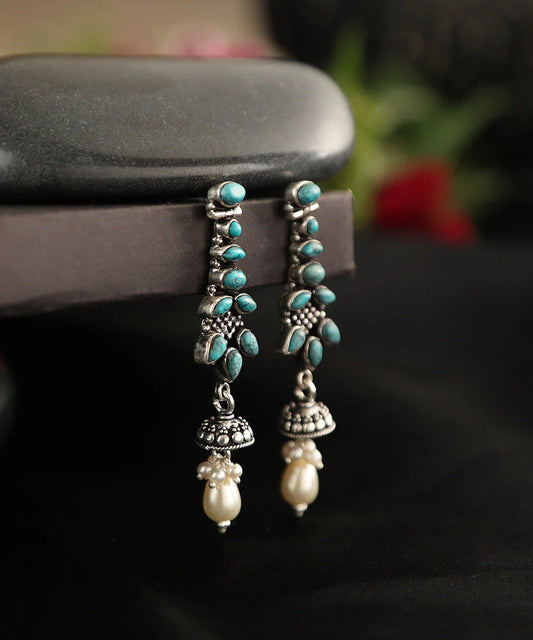 Turquoise Pearl Silver Earrings