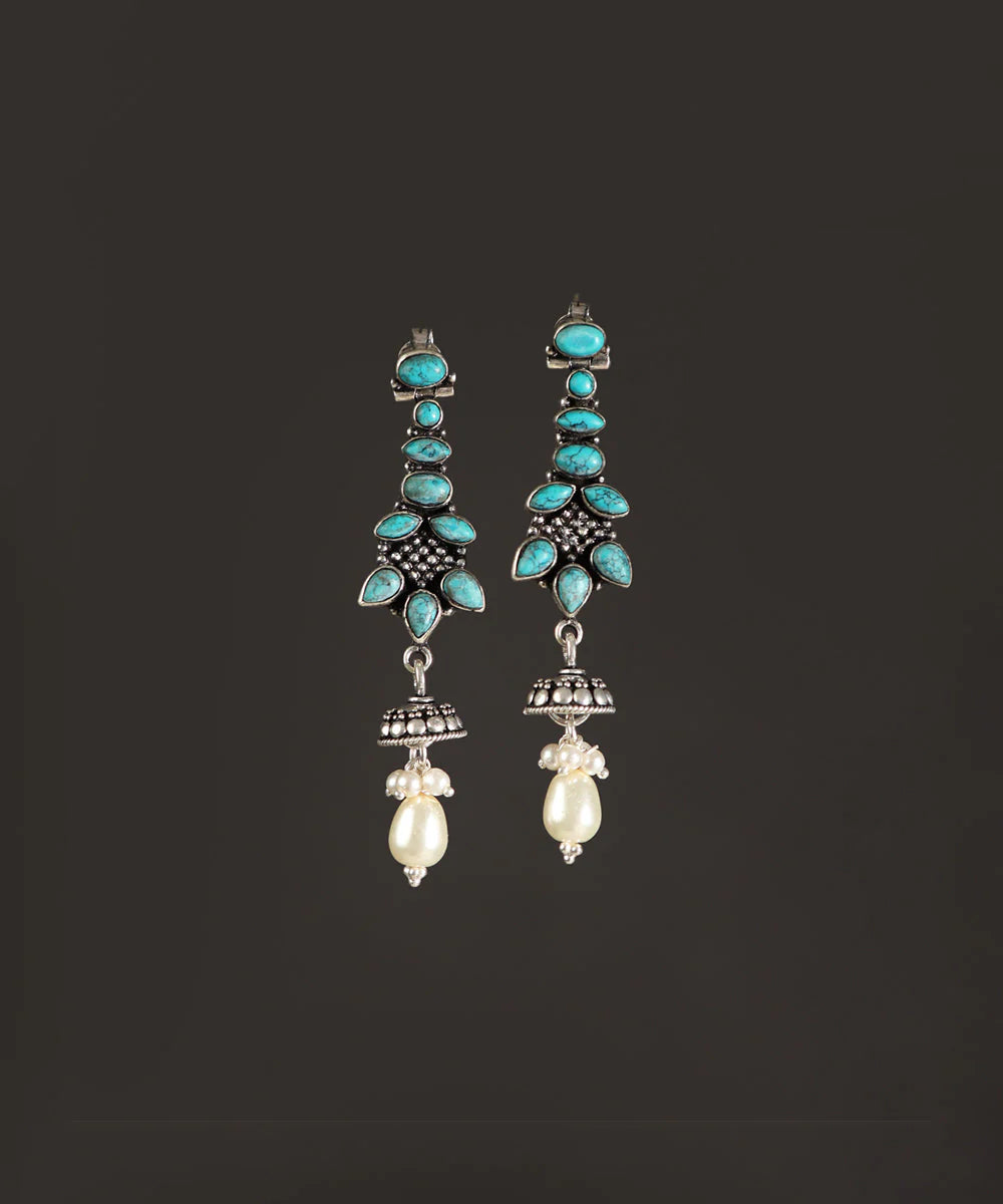 Turquoise Pearl Silver Earrings