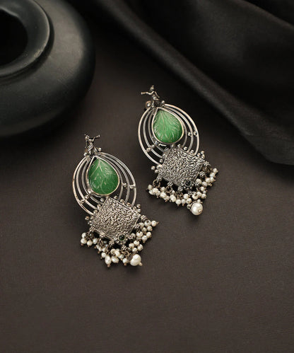 Jade Temple Pearl Silver Earrings