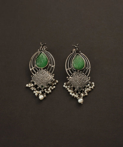 Jade Temple Pearl Silver Earrings