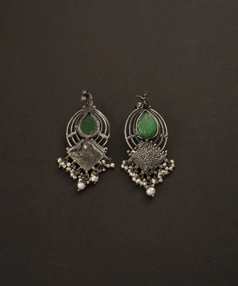 Jade Temple Pearl Silver Earrings