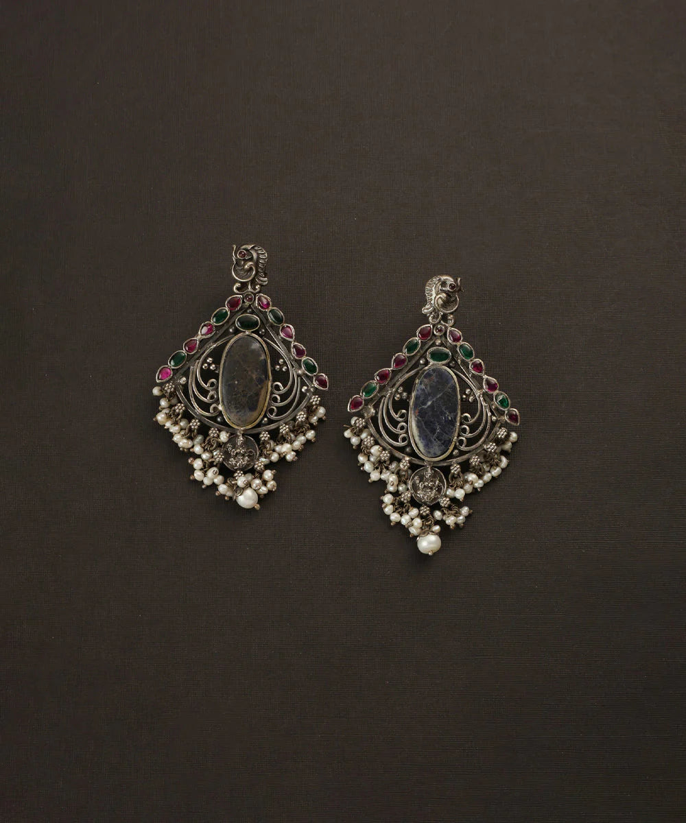 Lapis Temple Kempstone Silver Earrings