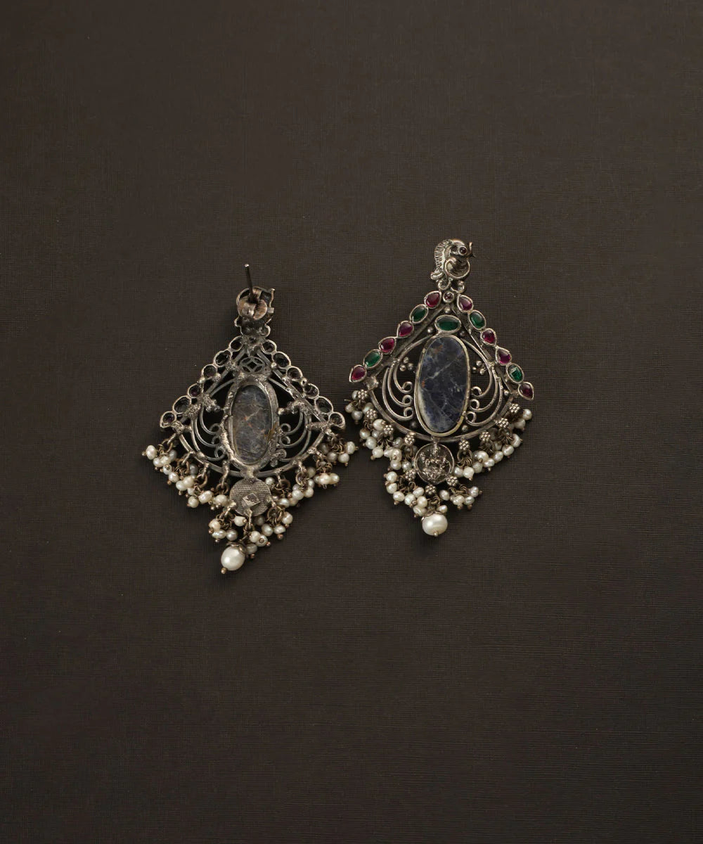 Lapis Temple Kempstone Silver Earrings