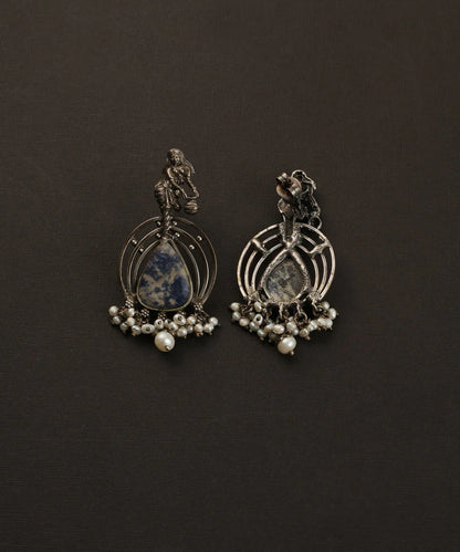 Lapis Temple Pearl Silver Earrings