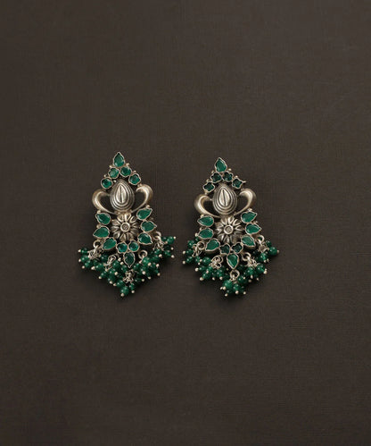 Green Onyx Temple Silver Earrings