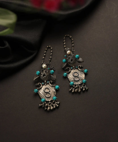 Turquoise Silver Long Danglers