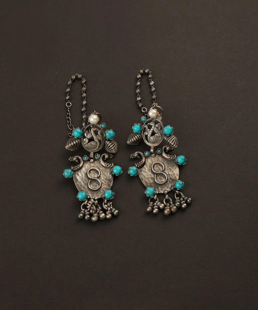 Turquoise Silver Long Danglers