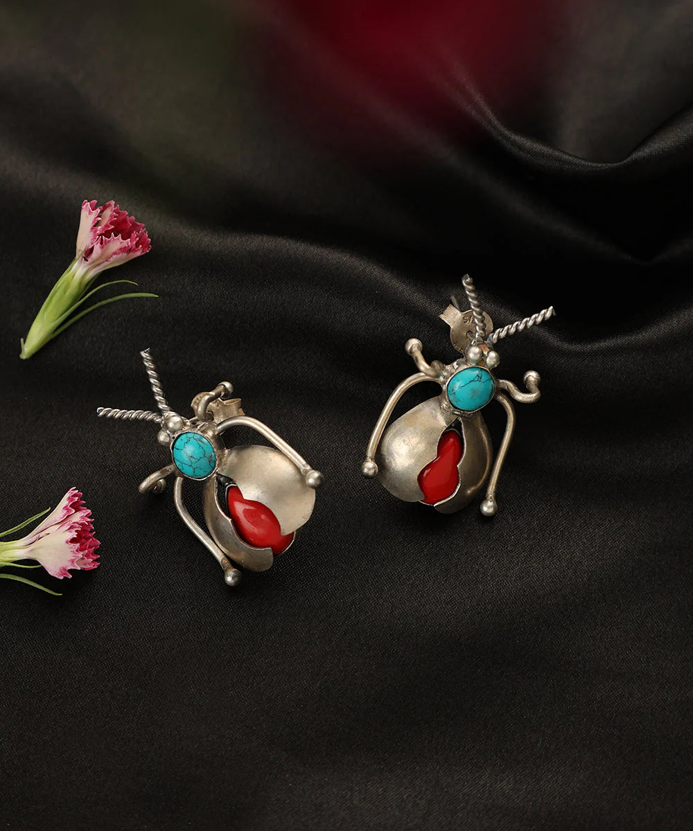 Coral Turquoise Beetle Earring