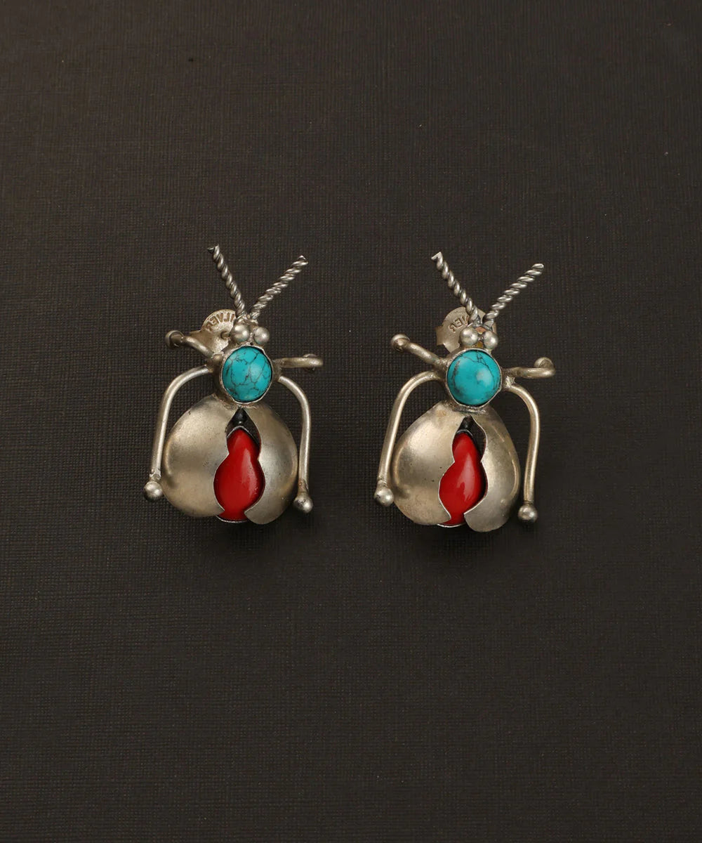 Coral Turquoise Beetle Earring