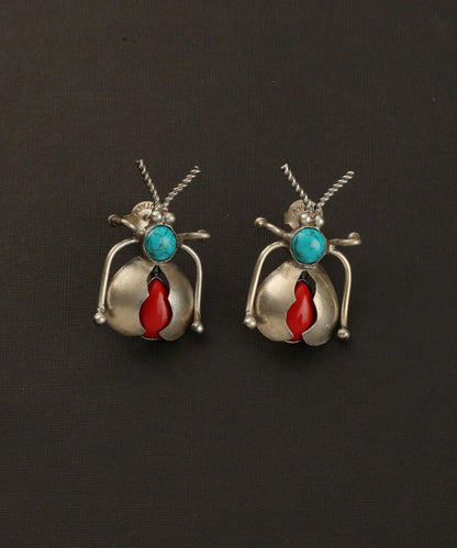 Coral Turquoise Beetle Earring