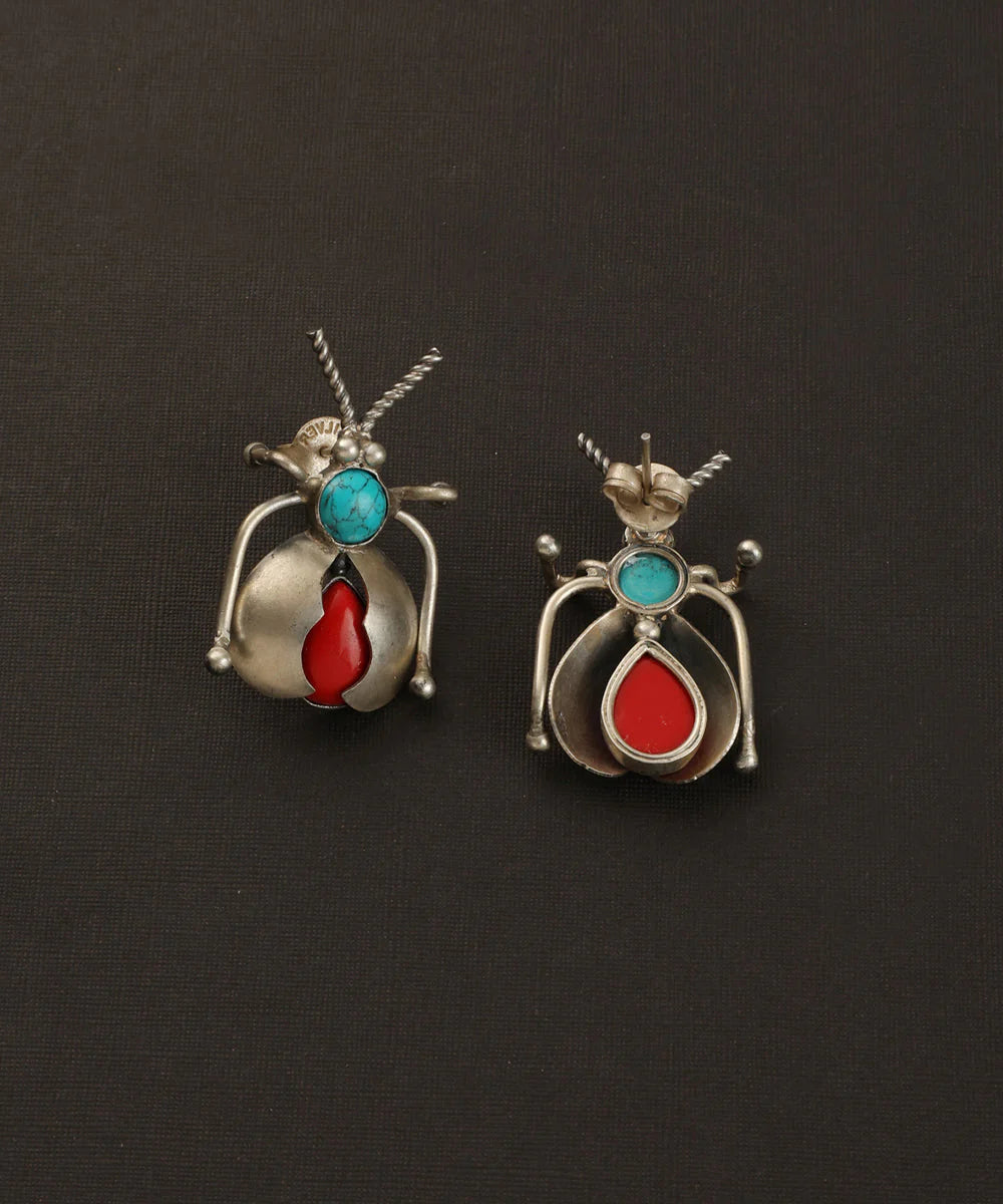 Coral Turquoise Beetle Earring