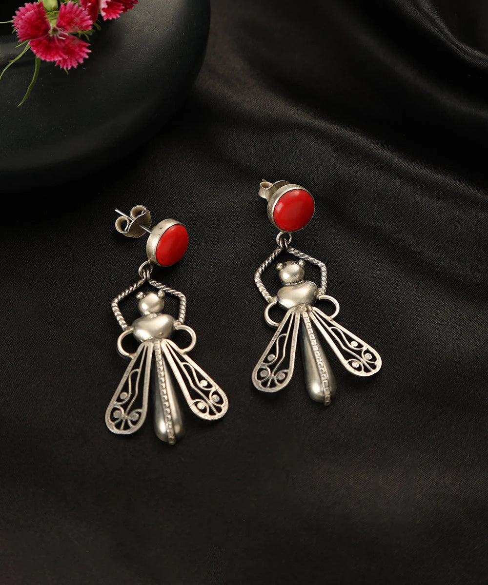 Coral Bug Silver Earrings