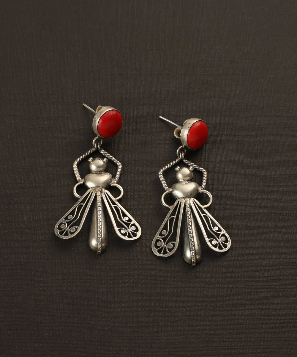 Coral Bug Silver Earrings