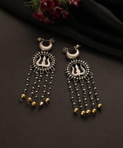 Two Tone Long Trishul Silver Danglers