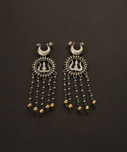 Two Tone Long Trishul Silver Danglers