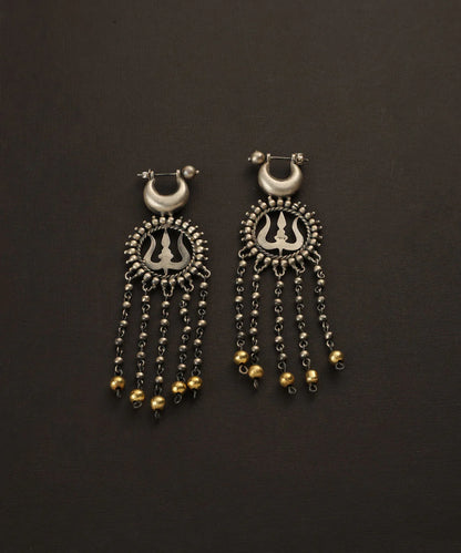 Two Tone Long Trishul Silver Danglers