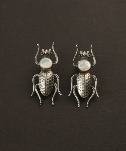 Silver Mother of Pearl Bug Earring