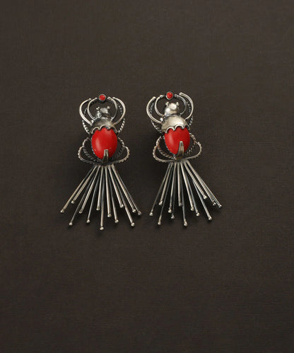 Silver Coral Long Bug Earring