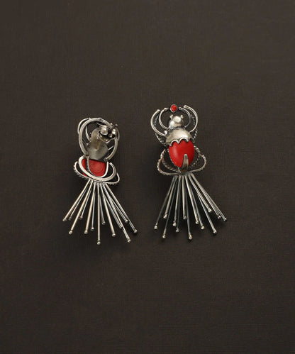 Silver Coral Long Bug Earring