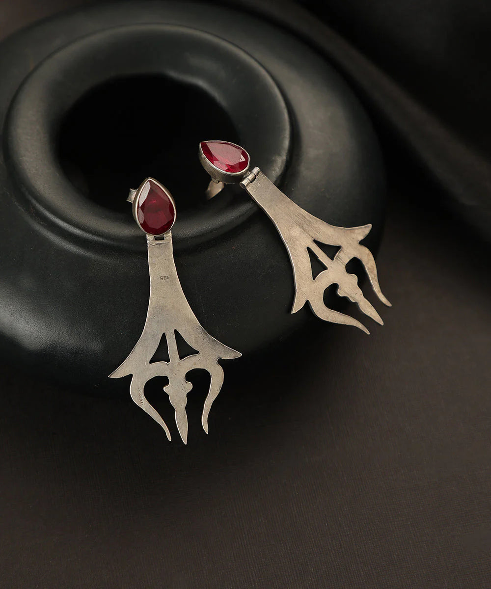 Silver Ruby Shiva Earring