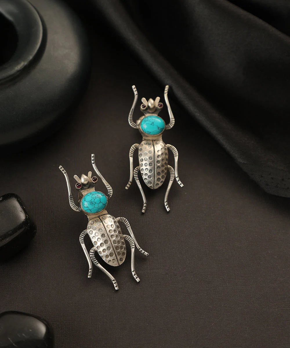 Silver Turquoise Bug Earrings