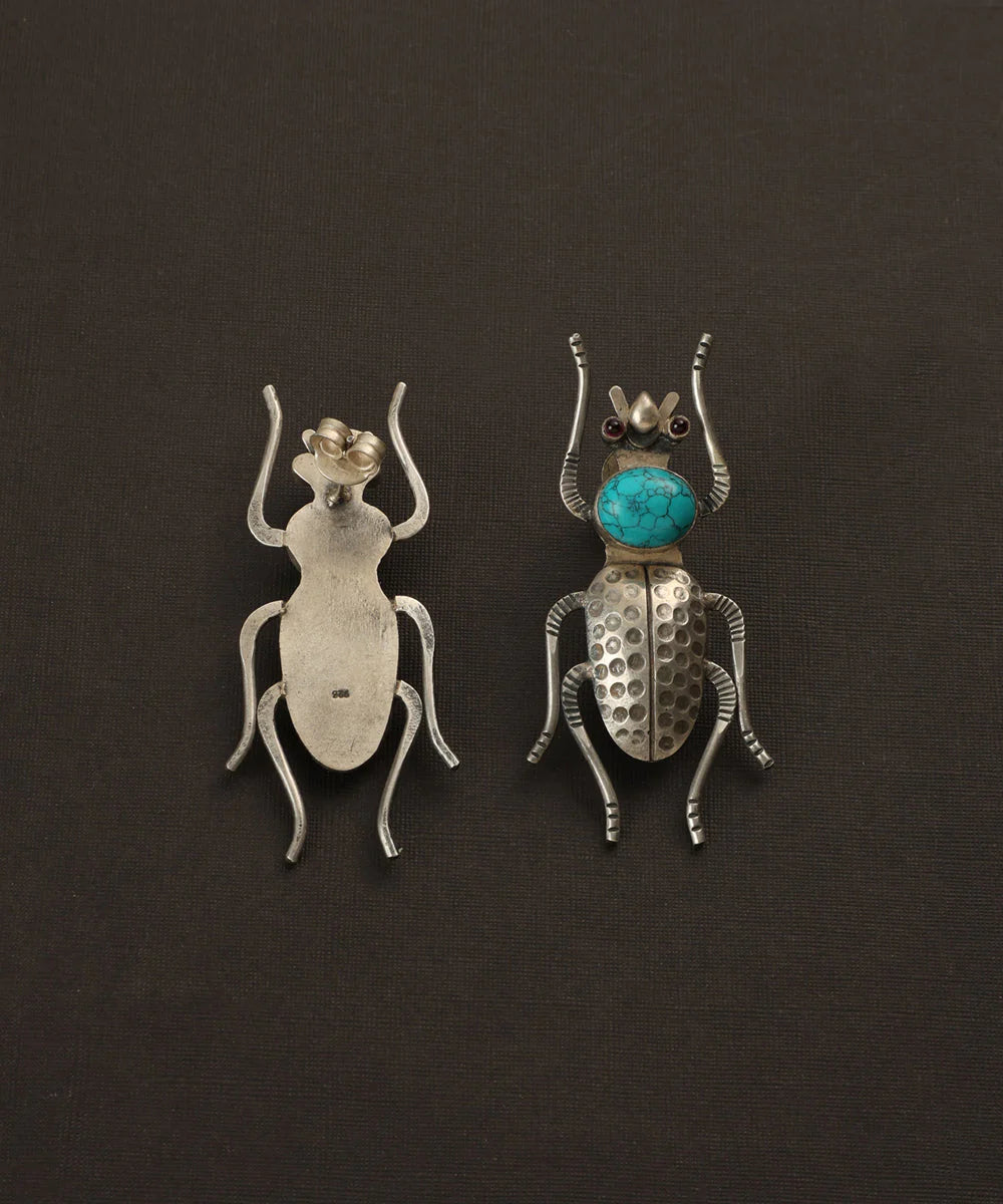 Silver Turquoise Bug Earrings