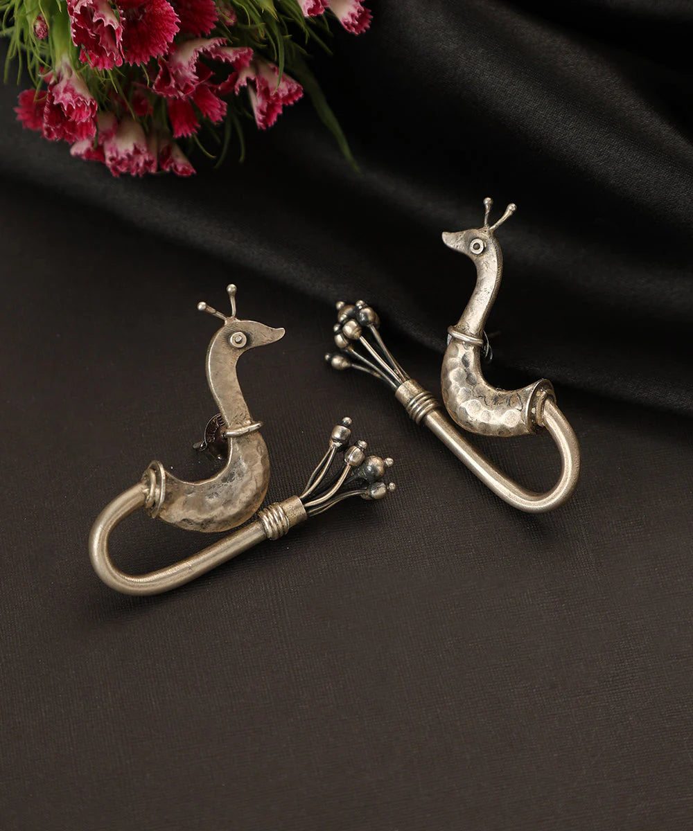 Silver Peacock Earrings