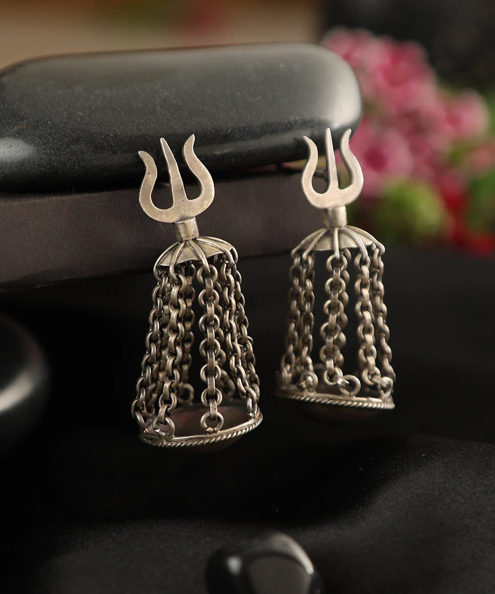 Silver Trishul Long Danglers