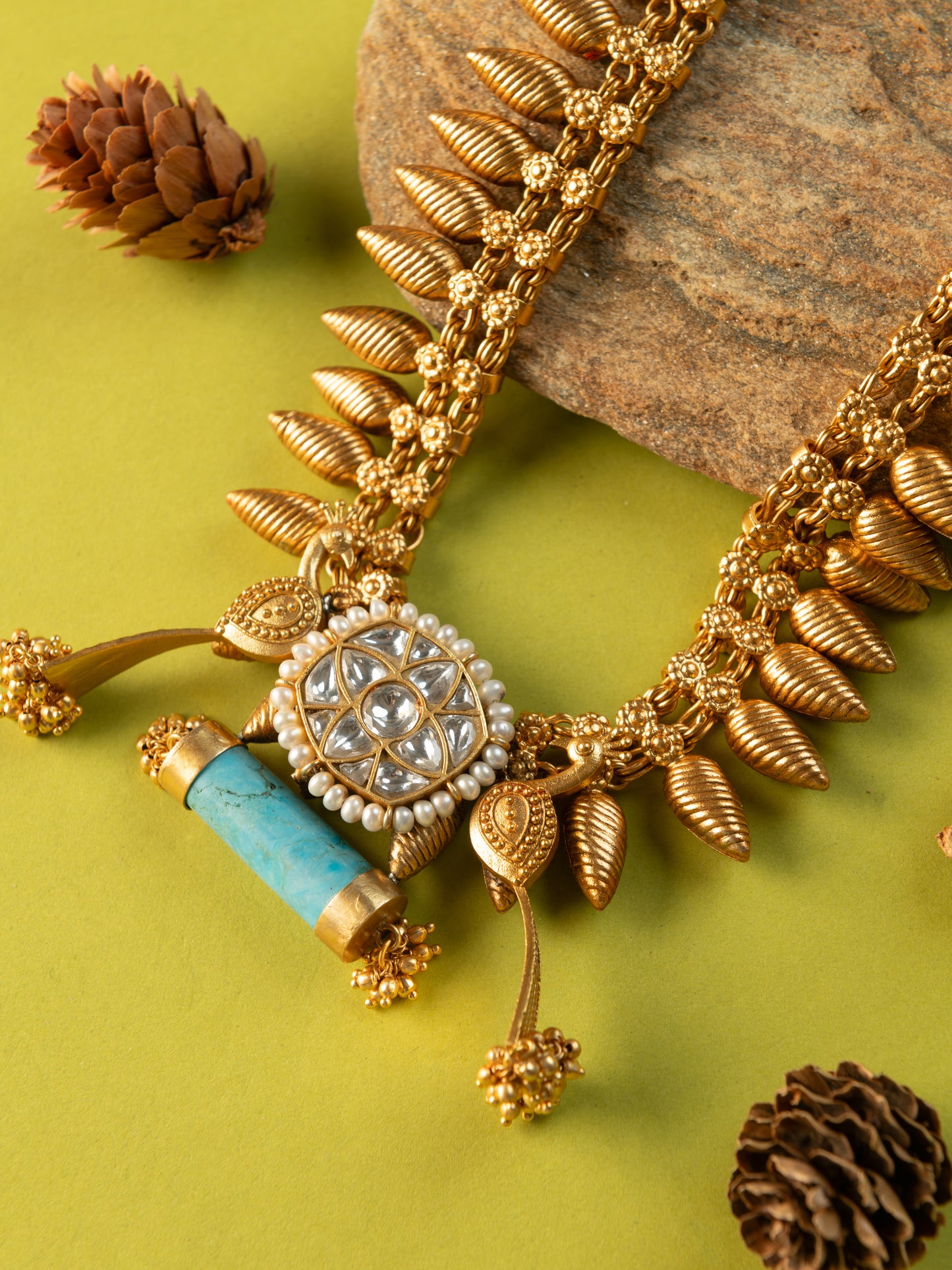 Turquoise 18k Gold Plated Silver Kundan Necklace