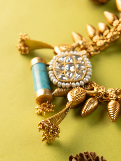 Turquoise 18k Gold Plated Silver Kundan Necklace