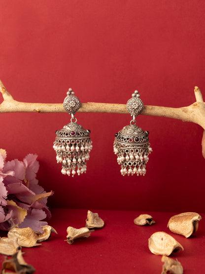 Temple Layered Silver Jhumkas