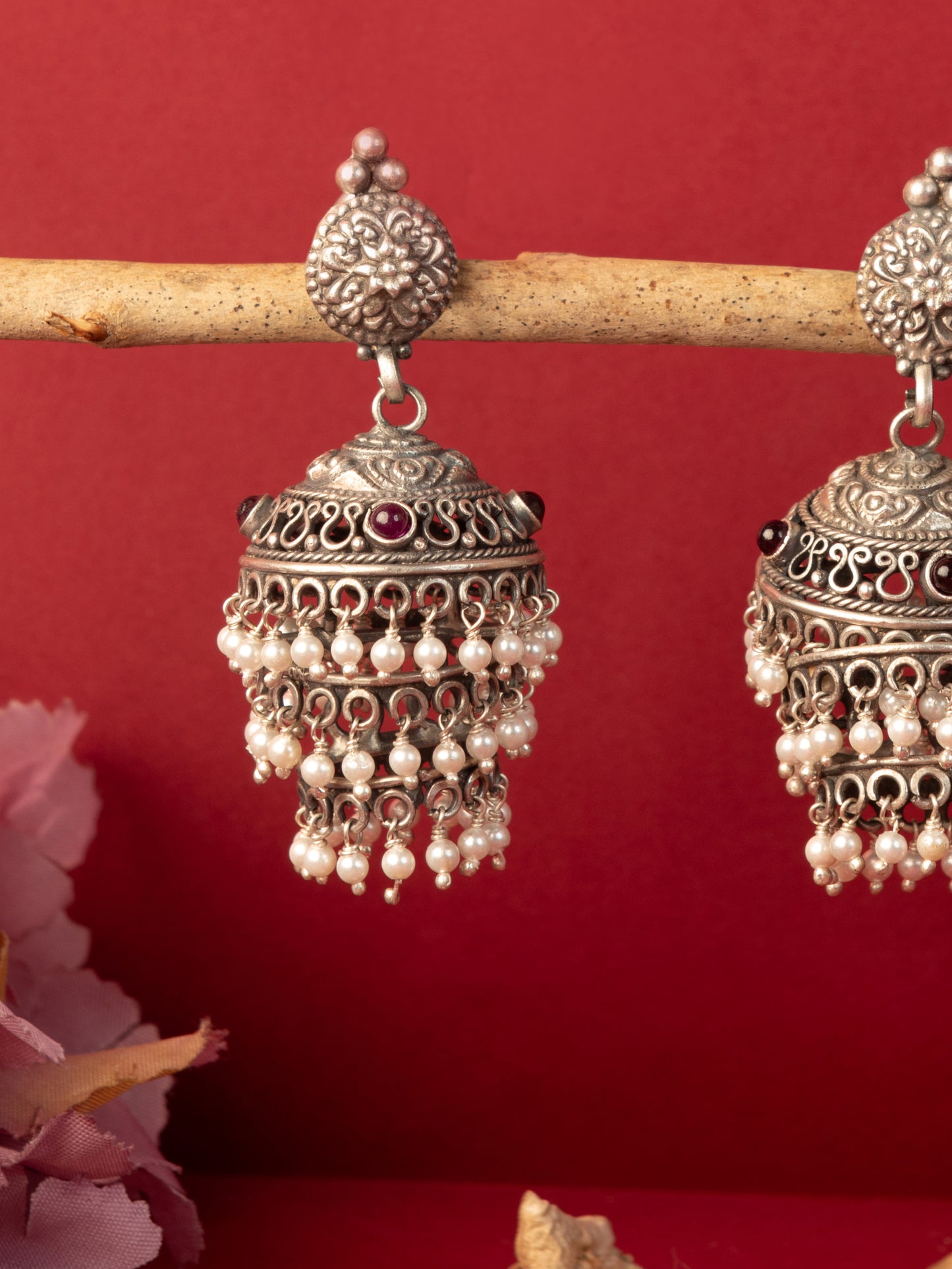 Temple Layered Silver Jhumkas