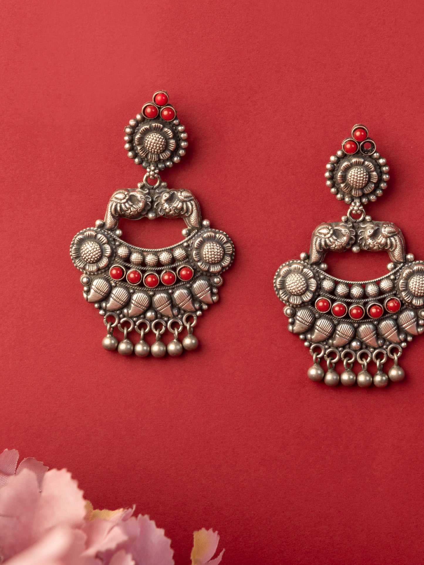 Coral Temple Silver Earrings