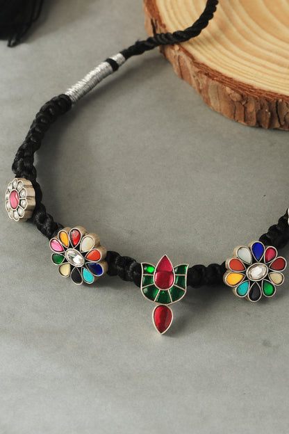 Navratna Kundan Silver Thread Choker