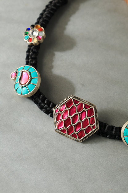 Pink Turquoise Kundan Thread Choker